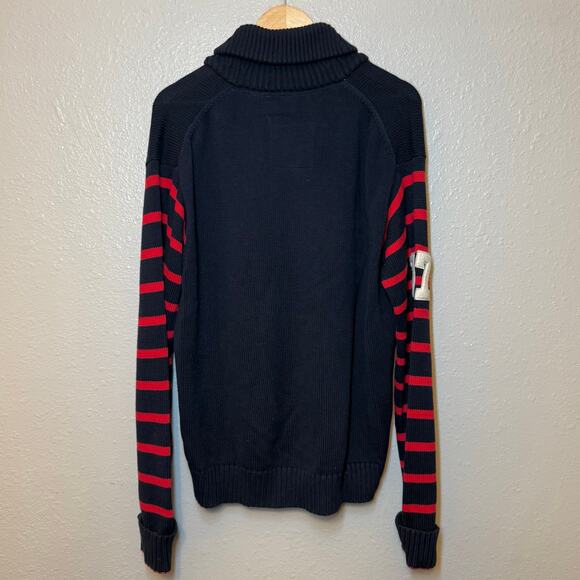 Play Cloths Shawl-Collar Cardigan Sweater Letter-Patch Stripe-Sleeve Men’s XL - Picture 3 of 10